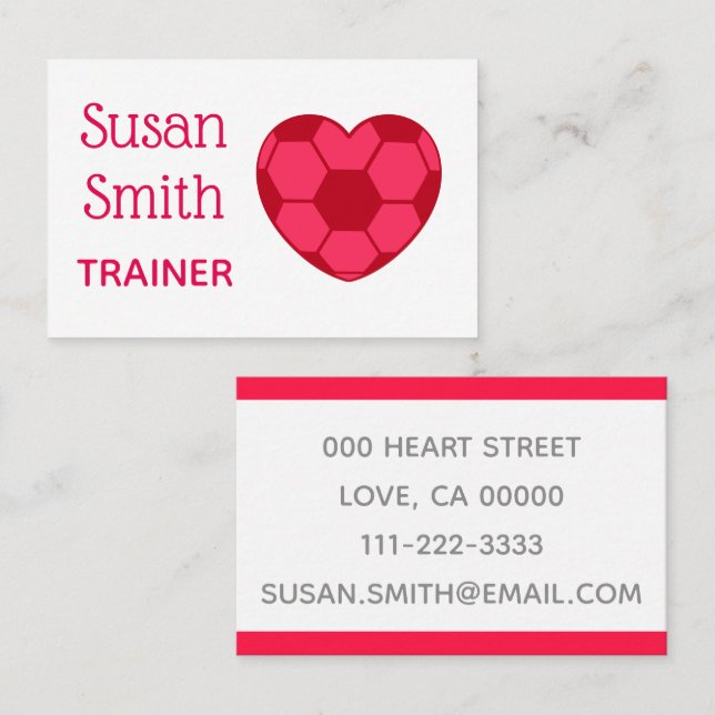 Soccer Heart pink football hearth coach carter Business Card (Front/Back)