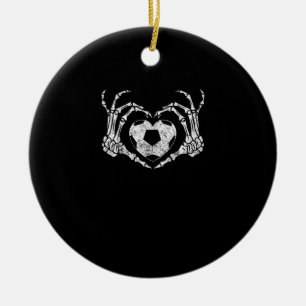 Soccer Heart Skeleton Hand Halloween Costume  Ceramic Tree Decoration