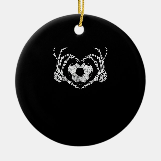 Soccer Heart Skeleton Hand Halloween Costume  Ceramic Tree Decoration (Front)