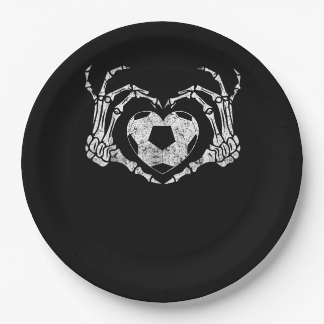 Soccer Heart Skeleton Hand Halloween Costume  Paper Plate (Front)