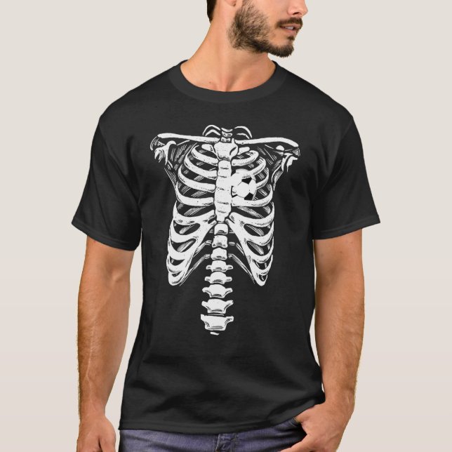 Soccer Heart Skeleton Rib Cage Halloween Love Socc T-Shirt (Front)