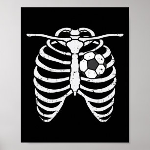 Soccer Heart Skeleton Ribs X-ray Sport Halloween C Poster