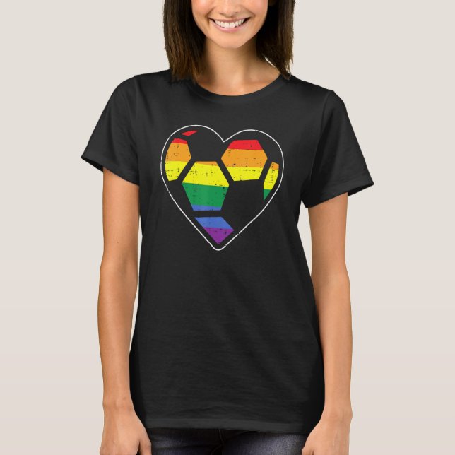 Soccer Heart Sport Lgbtq Rainbow Gay Pride Ally Me T-Shirt (Front)