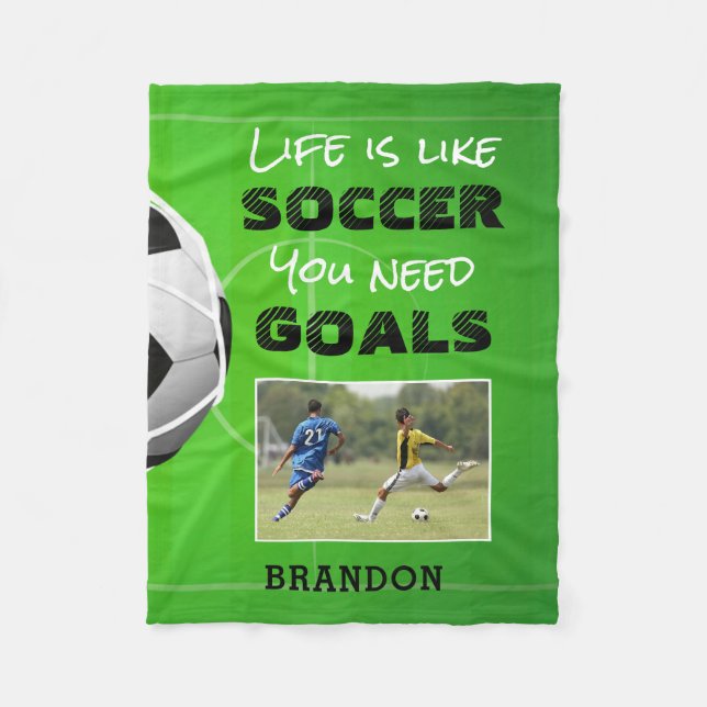 Soccer Inspirational Quote Photo Personalised Fleece Blanket (Front)