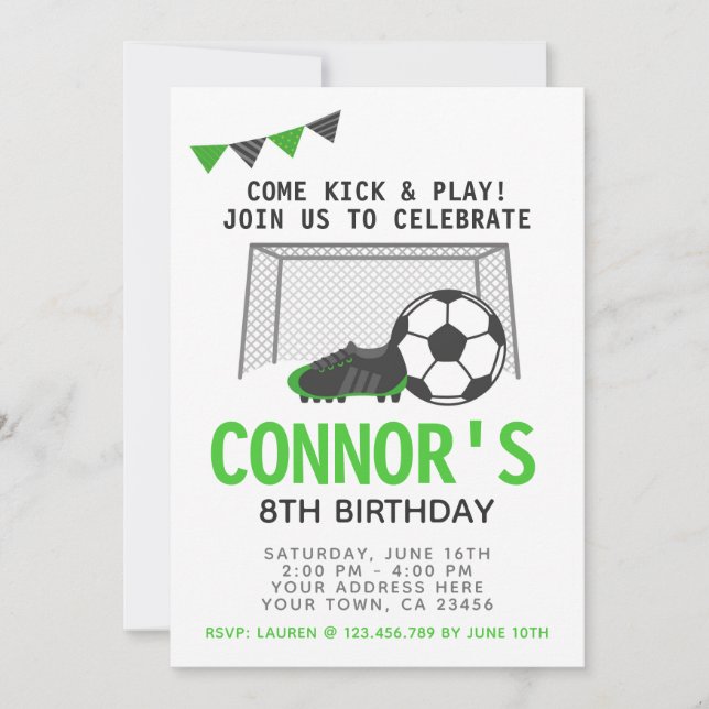 Soccer Invitation, Sport Birthday Party Invitation (Front)