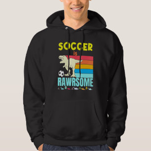 Soccer Is Awesome Boys Girls Soccer Dinosaur Footb Hoodie