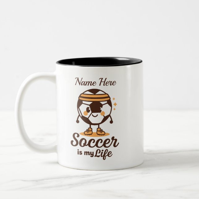 Soccer Is My Life Personalized Name Two-Tone Coffee Mug (Left)