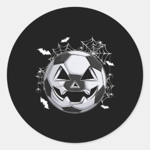 Soccer Jack O Lantern Pumpkin Face Halloween Costu Classic Round Sticker