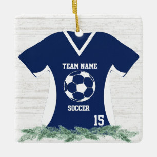 Soccer Jersey Blue and White Shirt with Photo Ceramic Ornament
