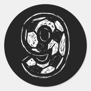 Soccer Jersey Number 9 Sketched Soccer Ll Style Sp Classic Round Sticker