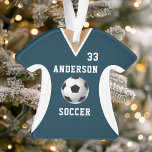 Soccer Jersey Sports Team Uniform Navy Ornament<br><div class="desc">Soccer Jersey Sports Team Uniform Navy Ornament. This soccer jersey ornament is perfect for anyone who plays school sports or loves watching sports. Personalise this custom design with your own team name and jersey number.</div>