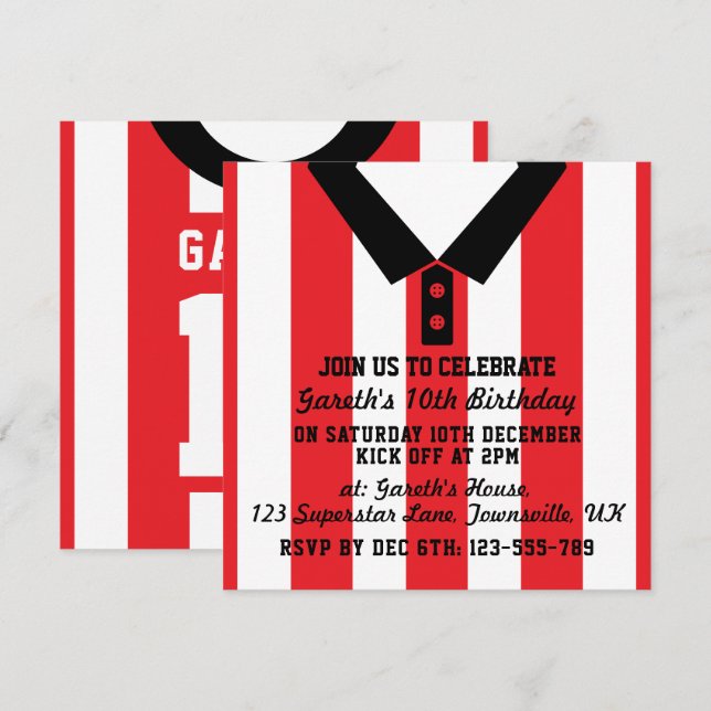 Soccer Jersey Themed Party Invites Template, Red (Front/Back)