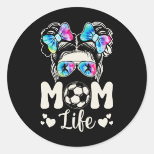 Soccer Karate Mum Life Messy Bun Leopard Mothers D Classic Round Sticker