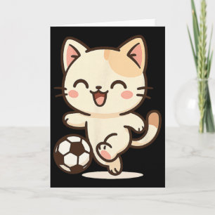 Soccer Kawaii Cat Drawing. Cute Animal Artwork. Card