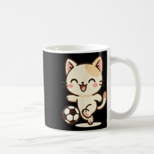 Soccer Kawaii Cat Drawing. Cute Animal Artwork. Coffee Mug