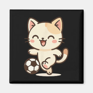 Soccer Kawaii Cat Drawing. Cute Animal Artwork. Magnet