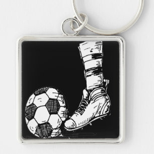 SOCCER KICKER BLACK AND WHITE KEY RING