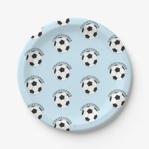 Soccer Kids Party Modern Name Pattern Paper Plate