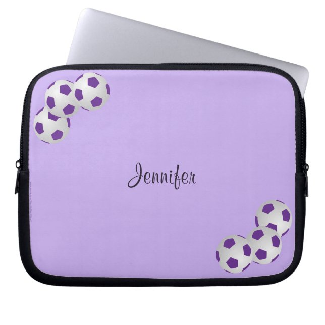 Soccer Laptop Computer Sleeve, Purple & White Sleeve (Front)