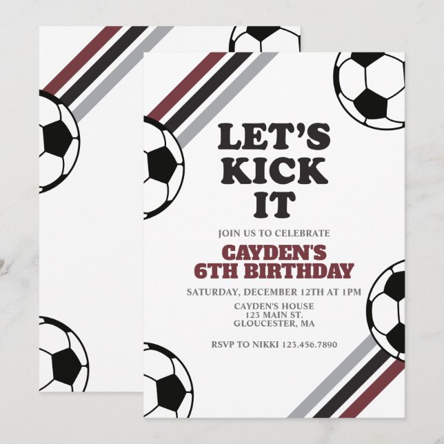 Soccer Let's Kick It Birthday Invitation (Front/Back)