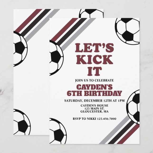 Soccer Let's Kick It Birthday Invitation (Front/Back)