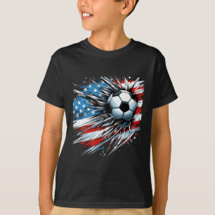 Soccer Ll 4th Of July Boys American Flag Patriotic T-Shirt