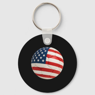 Soccer Ll With American Us Flag 4th Of July Sports Key Ring