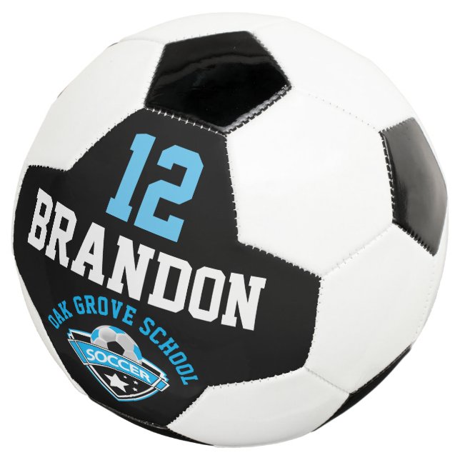 Soccer  Logo - Baby Blue, Black and White Football (Three Quarter)