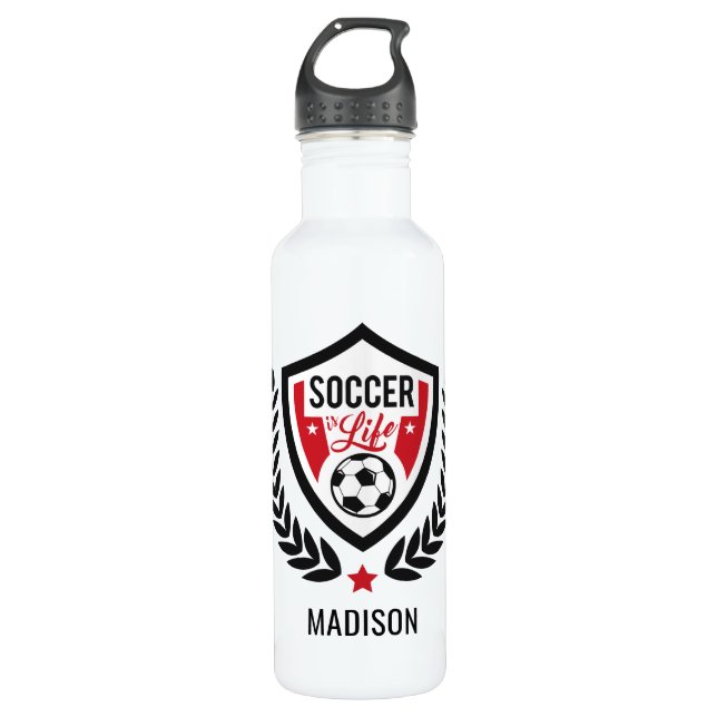 Soccer Logo custom name water bottles (Front)
