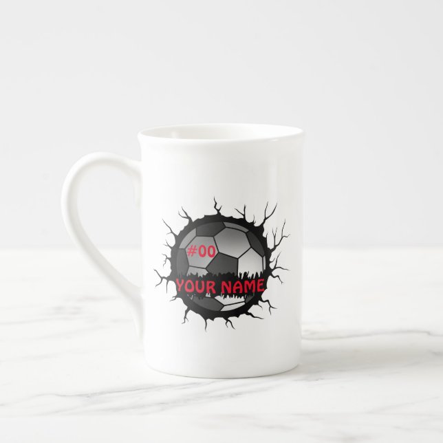 Soccer Logo, Soccer Custom Name, Soccer Gift Bone China Mug (Left)
