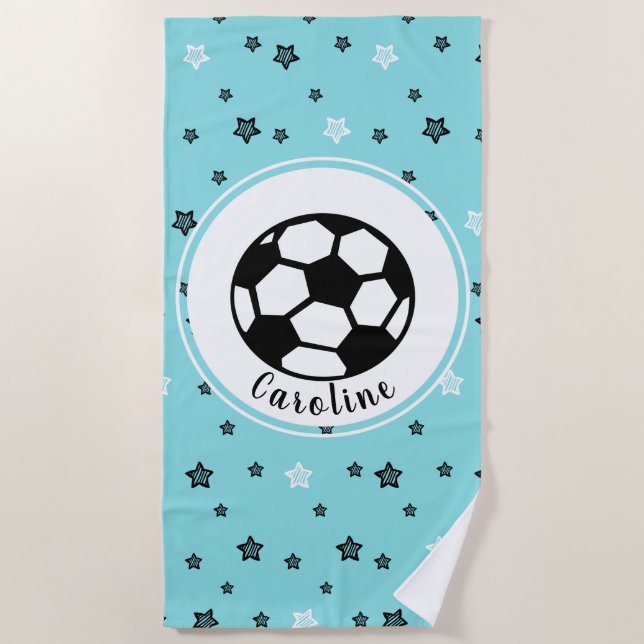 Soccer Love Cute Star Pattern Girls Personalised Beach Towel (Front)