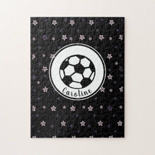Soccer Love Cute Stars Pattern Girls Personalised Jigsaw Puzzle