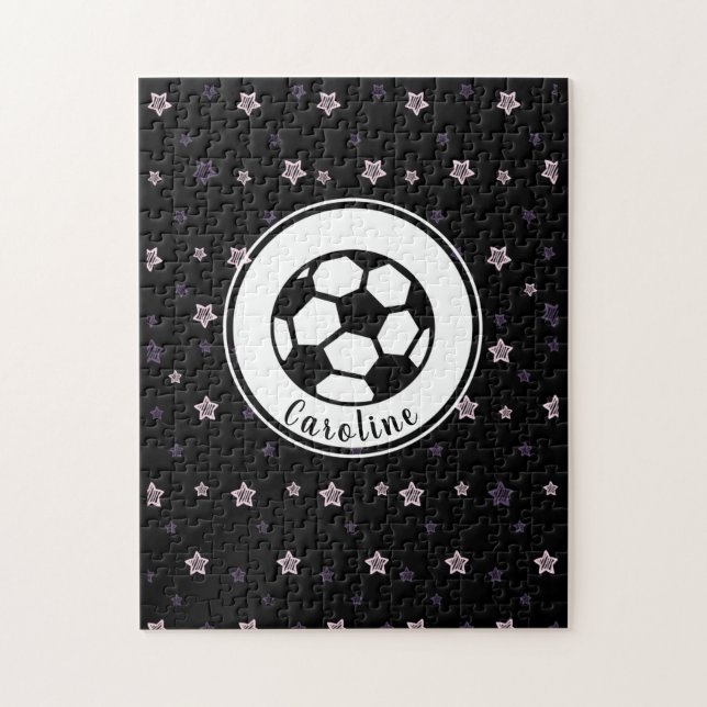 Soccer Love Cute Stars Pattern Girls Personalised  Jigsaw Puzzle (Vertical)