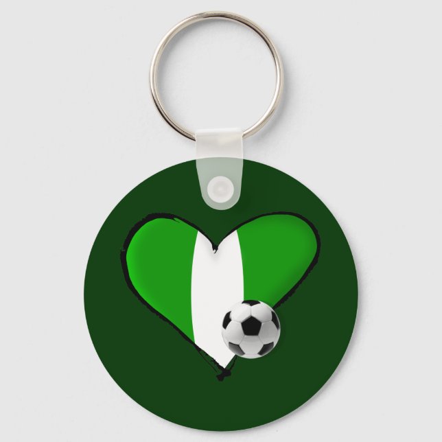 Soccer love Nigerian style - Naija flag heart Key Ring (Front)