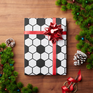 Soccer Lover Football Balls Black and White Custom Wrapping Paper