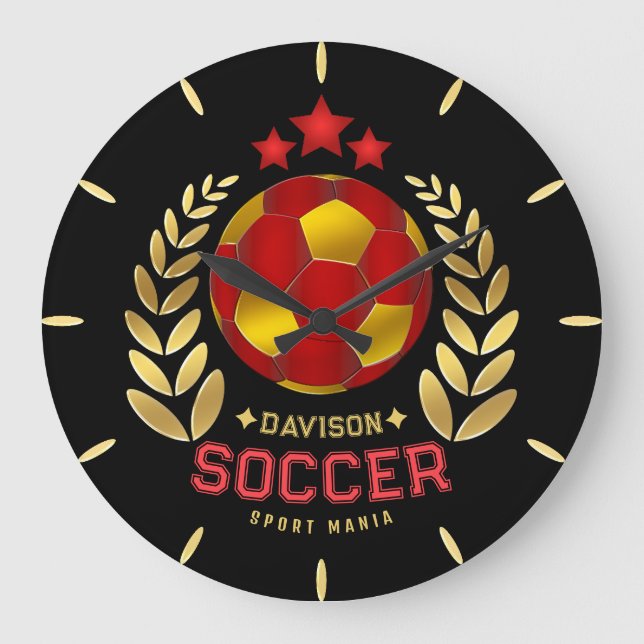 Soccer Lover Gifts | Vibrant Red Custom Logo Large Clock (Front)