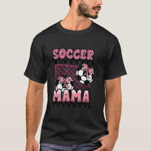 Soccer Mama Coquette Bow Pink Soccer Ball Mum Moth T-Shirt