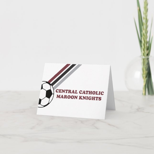 Soccer Maroon Knights Stripes Thank You Card (Front)