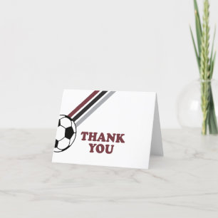 Soccer Maroon Stripes Let's Kick It Birthday Thank You Card