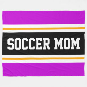 SOCCER MOM Fun Pink Black White Racing Stripes Fleece Blanket