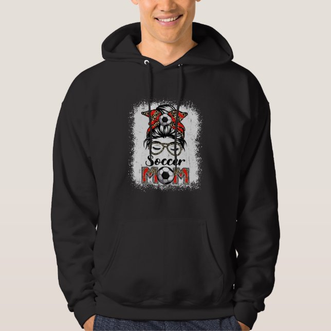 Soccer Mom Game Day Messy Bun Leopard Mother's Day Hoodie (Front)