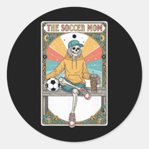 Soccer Mom Tarot Card Skeleton Coffee Byll Sidelin Classic Round Sticker