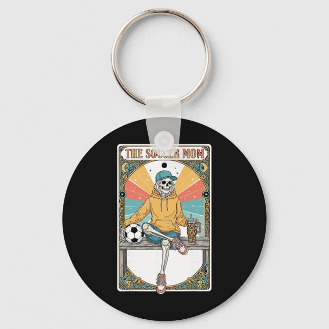 Soccer Mom Tarot Card Skeleton Coffee Byll Sidelin Key Ring (Front)