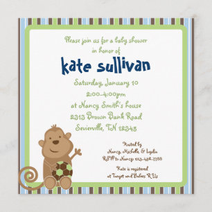 Soccer Monkey Square Baby Shower Invitation
