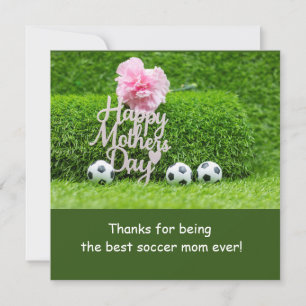 Soccer Mother's Day with Pink Carnation Flower  Holiday Card
