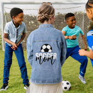 Soccer Mum Black and white text soccer ball Denim Jacket