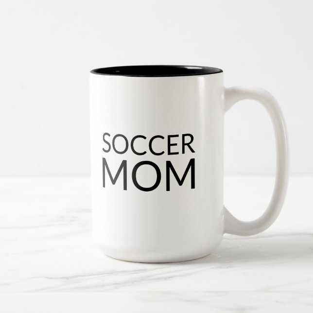 Soccer Mum, black white ceramic Two-Tone Coffee Mug (Right)