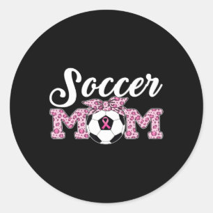 Soccer Mum Breast Cancer Awareness Pink Ribbon Leo Classic Round Sticker