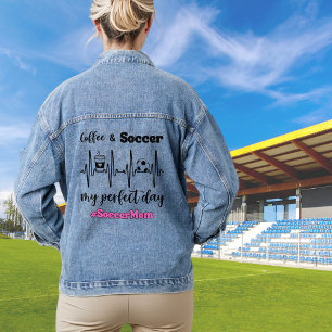 Soccer Mum Coffee and Soccer Heartbeat Funny Denim Jacket