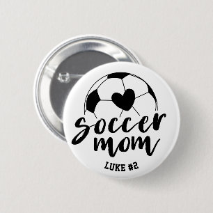 Soccer Mum Heart Ball Personalised Name and Number 6 Cm Round Badge